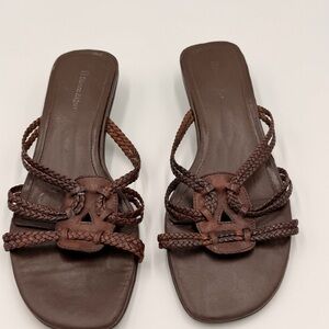 Etienne Aigner Bobbie Chocolate Brown Leather Kitten Heel Brazilian Slide 9.5